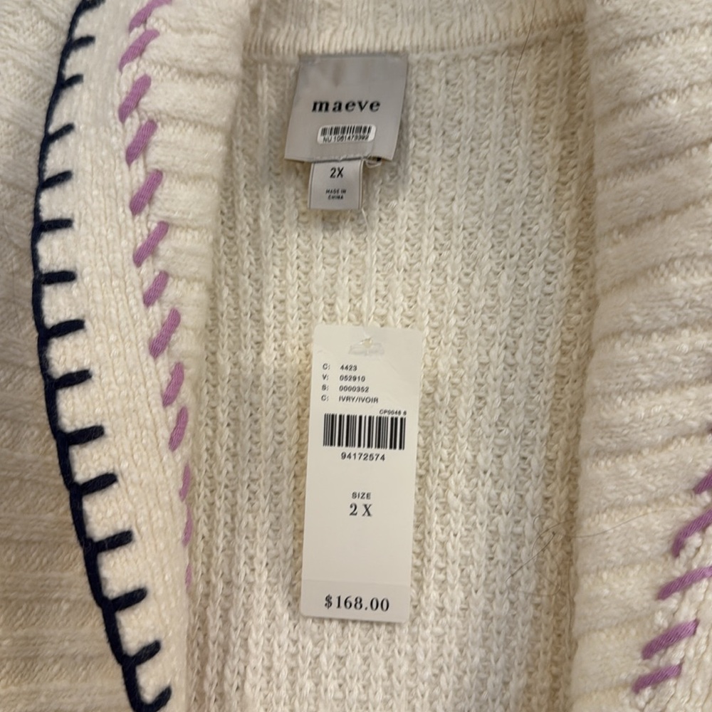 Anthropologie Collared Whipstitch Open Cardigan Sweater, 2X, NWT - Picture 7 of 12